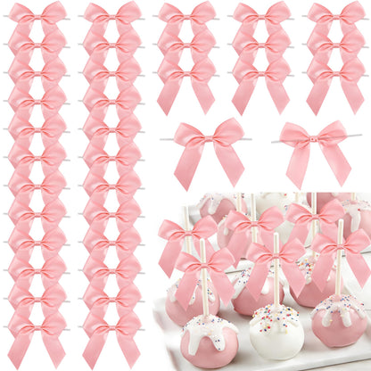 LiBongTa 36 PCS Pink Bows 3.5" Pre-Tied Small Baby Pink Satin Ribbon Twist Tie Bows for Gift Wrapping Candy Treat Bags Crafts Baby Shower Birthday Party Favors Wedding Decor