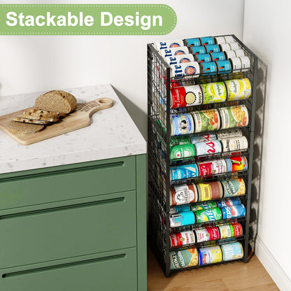 JKsmart 2-Tier Stackable Can Rack Organizer for Pantry, Adjustable Can Dispenser Holds Up to 62 Cans, Can Storage Holder for Various Ounces of Canned Food Soda Drinks, Black, 2 Pack (Petent Pending)