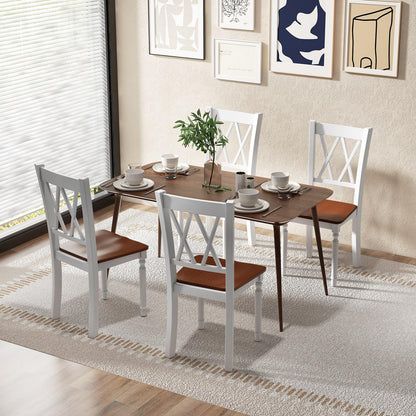 Giantex Dining Room Chairs Set of 2 White, Wooden Farmhouse Kitchen Chairs with Rubber Wood Seat, Acacia Wood Legs, Max Load 360 Lbs, Heavy Duty Wood Armless Dining Chairs with High Back