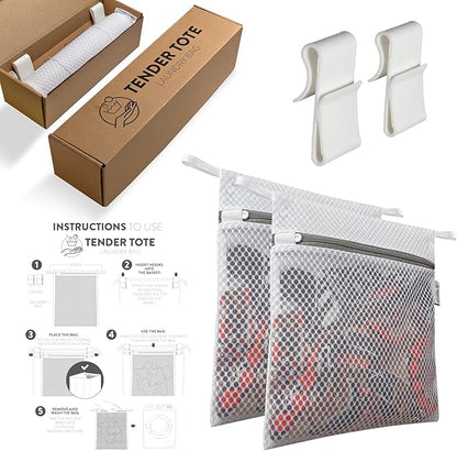 2Pcs Mesh Laundry Bags for Delicates w/Hooks, Hanging Durable Laundry Mesh Wash