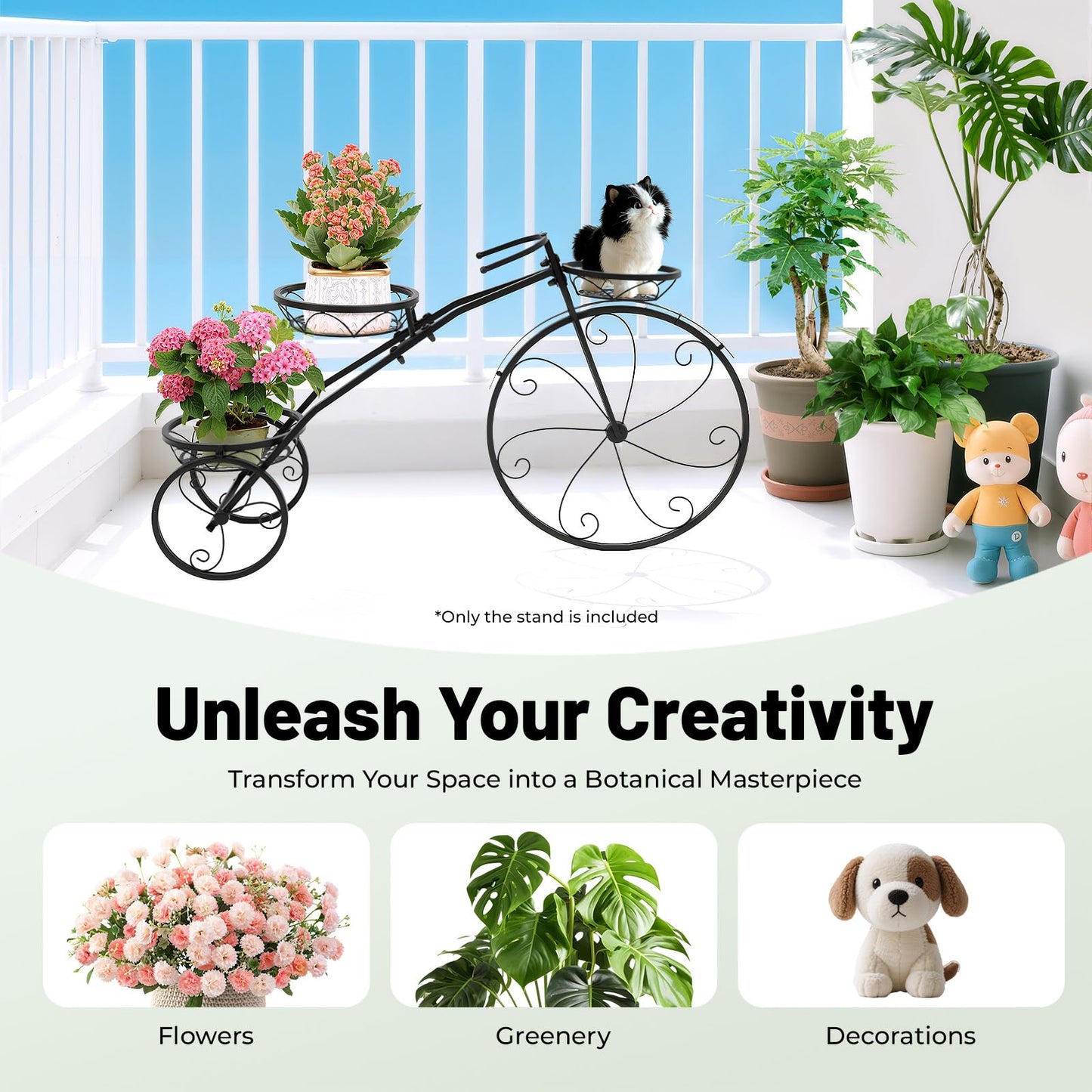 SanBouSi Large Bicycle Plant Stand Metal Flower Pot Cart Holder Patio Stand Bike Plant Stand Outdoor Garden Decoration Plant Lover Gifts for Women, Black