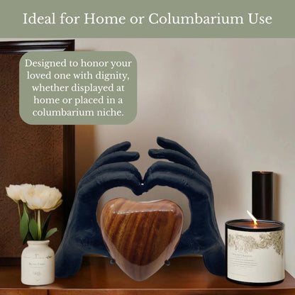 ZAHANAARA Wooden Heart Urn for Ashes Adult Male & Female |Handcrafted Memorial Box for Funeral|Memorial Gifts, Ashes Keepsake |Aluminum Cremation Urns|Unique Tribute in Hands Design - Black, 3 cu in