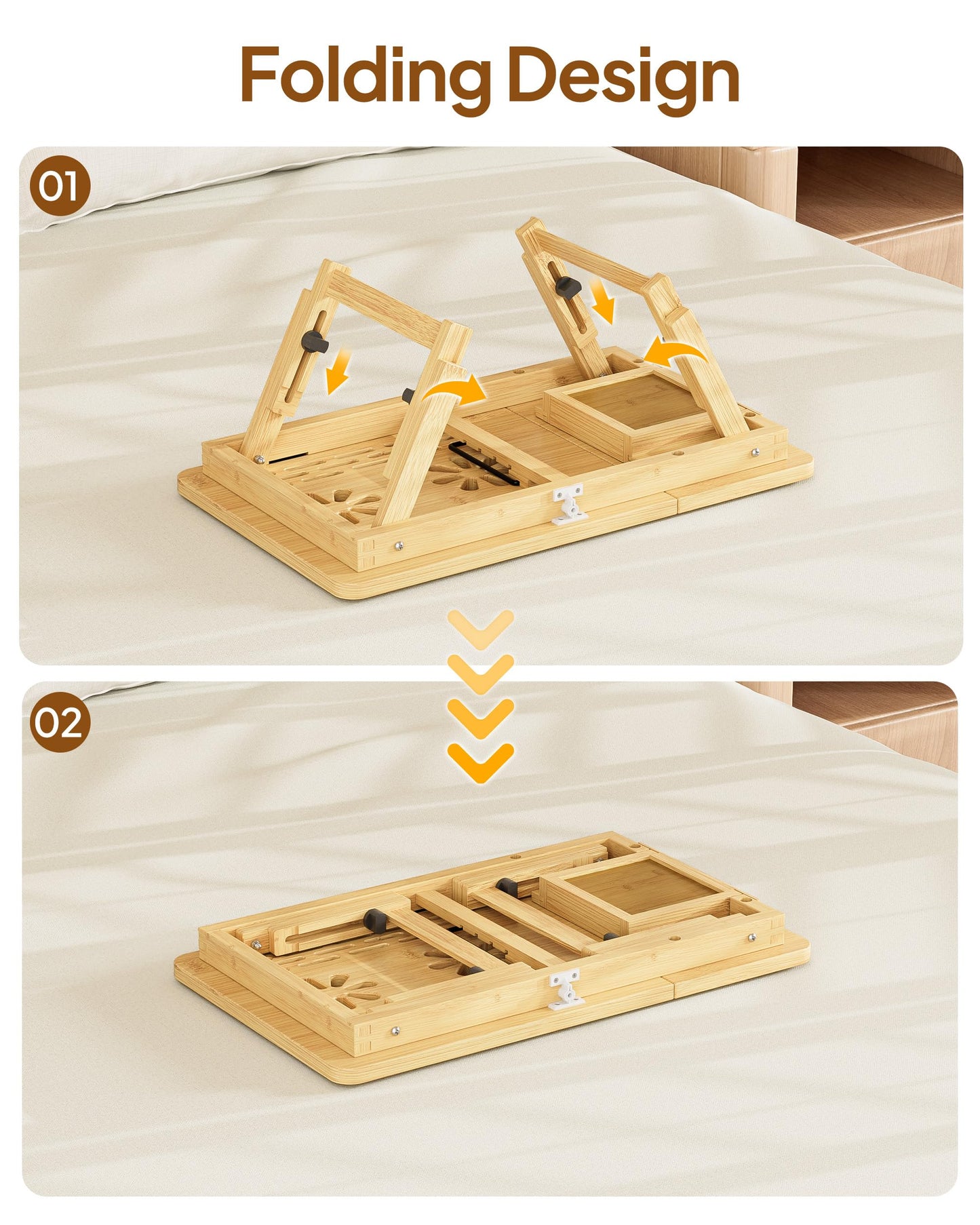 Bamboo Lap Desk,Adjustable Bed Desk with 4 Angle Options and Folding Design,Laptop Stand for Bed,Writing,Office Work,Drawing,Sofa & Travel