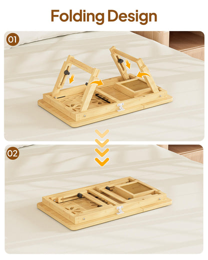 Bamboo Lap Desk,Adjustable Bed Desk with 4 Angle Options and Folding Design,Laptop Stand for Bed,Writing,Office Work,Drawing,Sofa & Travel