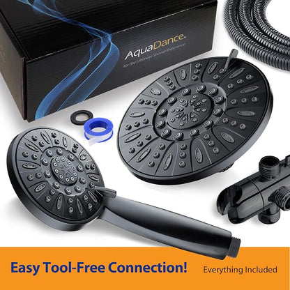 AquaDance 7" Premium High Pressure 3-Way Rainfall Combo Combines The Best of Both Worlds-Enjoy Luxurious Rain Showerhead and 6-Setting Hand Held Shower Separately or Together, Matte Black