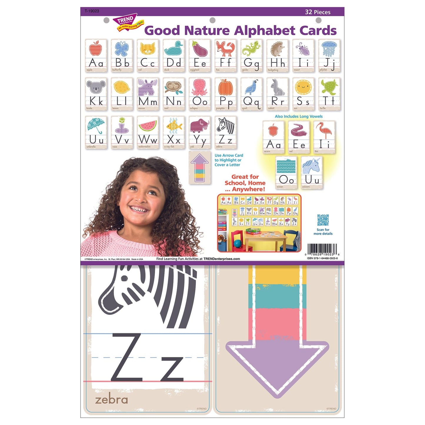 Good Nature Alphabet Cards Learning Set by Trend, 32 Decorative Cutout Pieces for Teaching Letters and Phonics