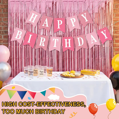 Mooliwe 173 Pcs DIY Custom Banner Kit Make Your Own Custom Letter Banner Sign for Birthday Wedding Decor Include 20 Paper Pennant 148 Letters Numbers with Fringe Curtain Rope Threading Device (Pink)