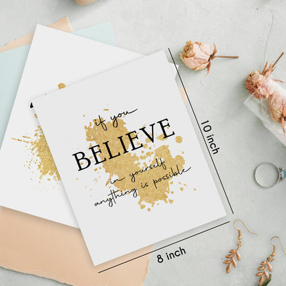 HRQKO Office Gold Inspirational Wall Art Poster Prints Set of 4, Motivational Wall Art, Modern Gold Artwork Prints Posters Wall Decor, Affirmations Prints for Office Women Men 8”x10” Unframed
