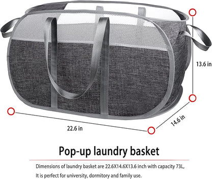 pop-up laundry basket，with Durable Handles collapsible Mesh laundry Hamper