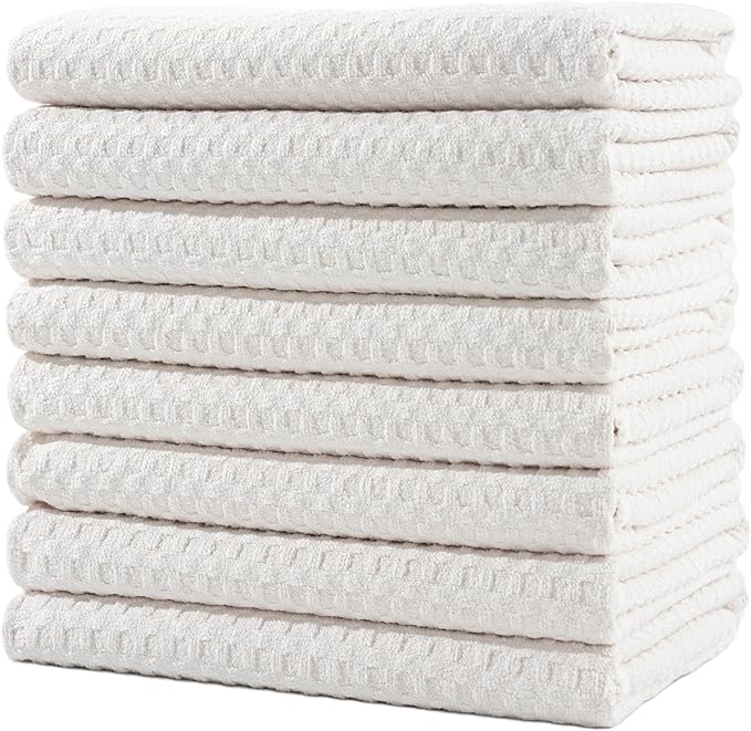 POLYTE Ultra Premium Microfiber Kitchen Dish Hand Towel Waffle Weave, 8 Pack