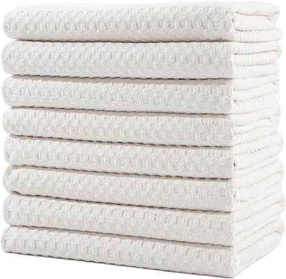 POLYTE Ultra Premium Microfiber Kitchen Dish Hand Towel Waffle Weave, 8 Pack