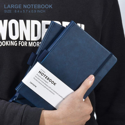 Lemome Thick Classic Notebook with Pen Loop - A5 College Ruled Hardcover Writing Notebook with Pocket + Page Dividers Gifts, Banded, Large, 180 Pages, 8.4 x 5.7 in