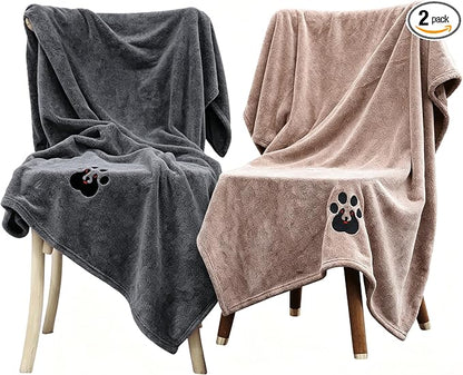 Dogvingpk Extra Large Dog Towel 2 Pack, Super Absorbent Soft Quick Drying Microfiber Pet Bath Towels for Large & Medium Dogs (XL-55" * 36", Black and Brown)