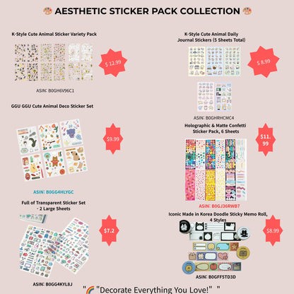 K-Style Cute Animal Sticker Variety Pack (4 Sheets x 3 Themes, 12 Sheets Total) - Rabbit, Black Cat, Blush Bear - Made in Korea Deco Stickers for Journaling, Planner, DIY Crafts, Gifts