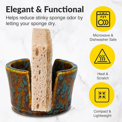 Elevated Lifestyle Ceramic Sponge Holder – Sink Caddy Organizer, Decorative