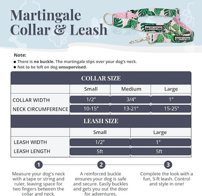 Lucky Love Dog Martingale Dog Collar & Leash - Adjustable, No-Slip, Durable, Comfortable, Soft Webbing, & Stylish Patterned Collar & Leash Set for Male and Female Dogs - Laguna Mart Combo, Medium