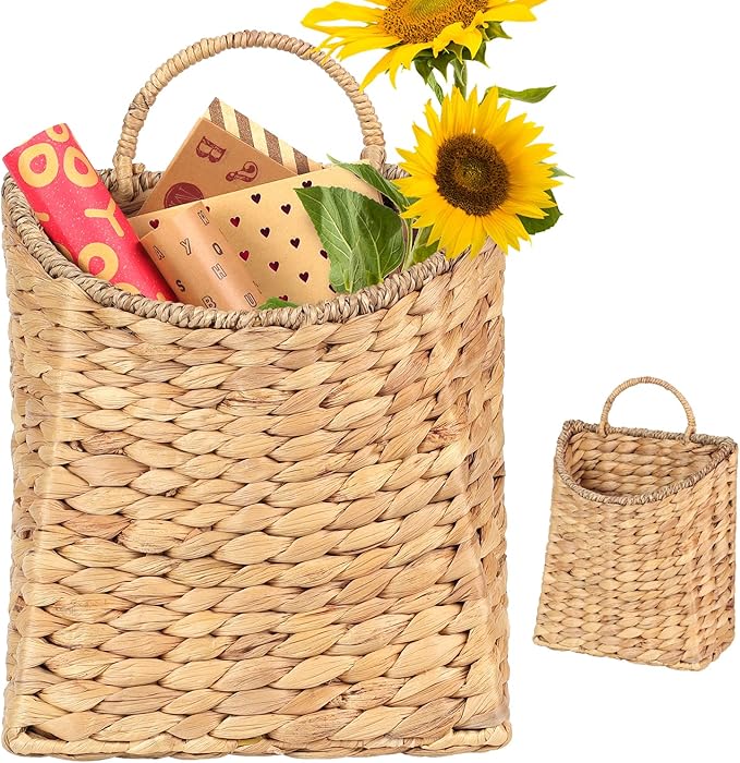 Woven Hanging Water Hyacinth Baskets, Hanging Wall Wicker Basket, Handmade