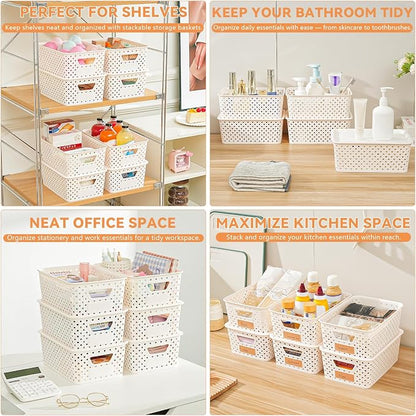 10 Pack Small Plastic Storage Bins with Lids, Stackable Plastic Storage Baskets for Organizing with Handles, Organizer Bins with Labels for Room, Craft, Containers for Pantry Organizers and Storage