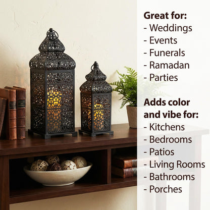 Vela Lanterns Decorative Indoor Moroccan Candle Holders, Black, Set of 2