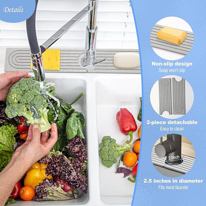 Stone Faucet Mat for Kitchen Sink- 23.6''x 3.9''Diatomite Fast-Drying Faucet Mat