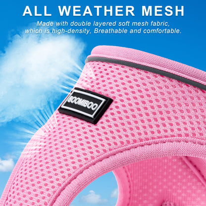 BOOMIBOO Dog Harness with Leash Set, No Pull Adjustable Reflective Step-in Puppy Pet Vest Harnesses for Small Medium Large Dogs and Cats,Pink M