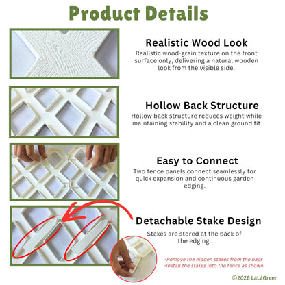 LaLaGreen Garden Edging Border (23x8.5 Inch, 10 Pack) White Plastic Fence Panels, Landscape Edging for Yard Lawn Patio Pathways Trees, Decorative Flower Bed Borders Outdoor Style Decor