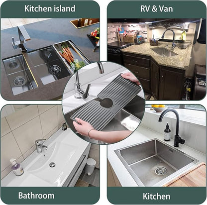 Faucet Mat for Kitchen Sink, Silicone Faucet Handle Drip Catcher Tray, Drying
