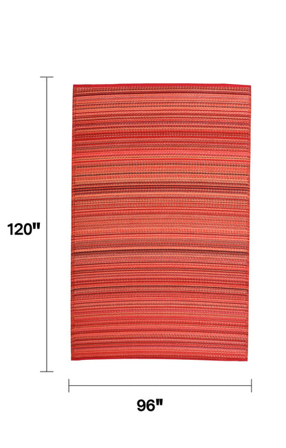 Fab Habitat Striped Outdoor Rug - Waterproof, Fade Resistant, Crease-Free, Reversible - Premium Recycled Plastic - Patio Porch Balcony Deck - Cancun Sunset - 8x10 ft