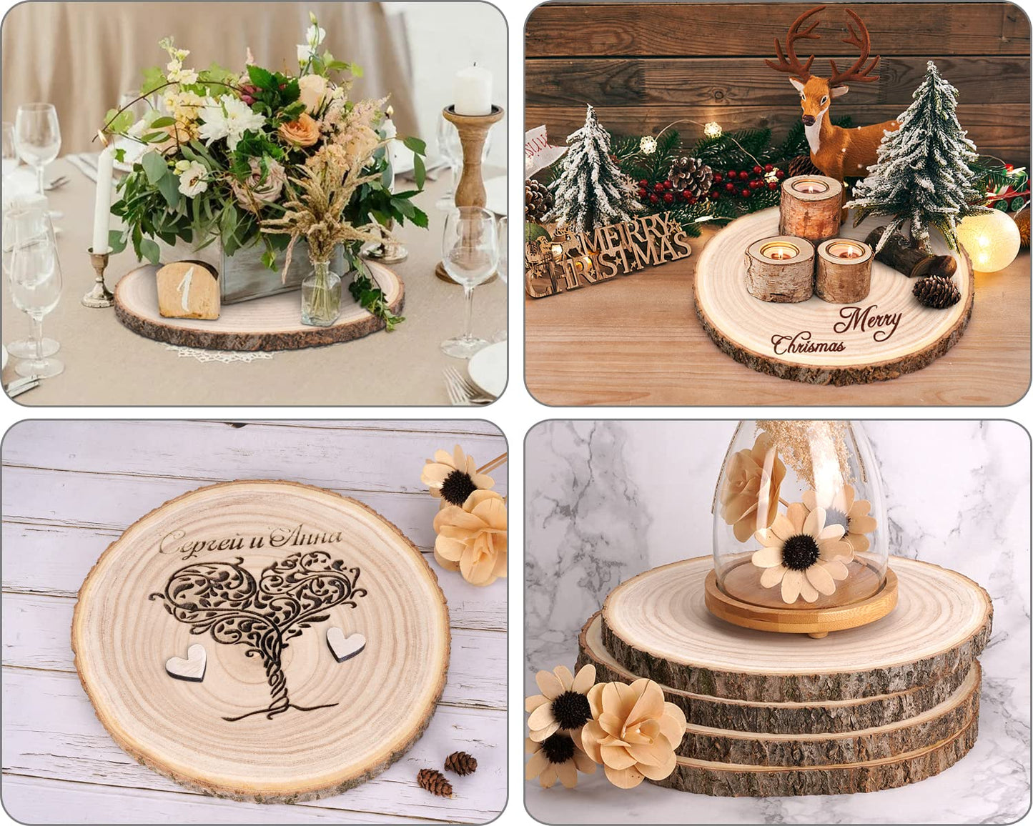 Large Wood Slices 4 Pcs 12-14 Inches Wood Rounds Natural Wood Slices for Centerpieces/Display/Crafts/Painting/Table Decor/Wood Burning/DIY Projects/Christmas Ornaments