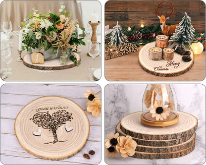 Large Wood Slices 4 Pcs 12-14 Inches Wood Rounds Natural Wood Slices for Centerpieces/Display/Crafts/Painting/Table Decor/Wood Burning/DIY Projects/Christmas Ornaments