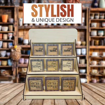 Torched Wooden Portable Retail Table Display Stand Countertop 3 Step Riser Craft Shows, Farmers Markets Tradeshows… (Natural)