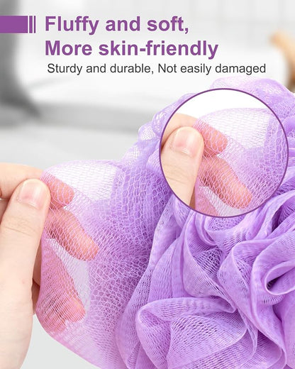 MTDLYICE Loofah Sponge, XXL Large Loofah 100g 4 Pack, Bath Sponge Soft Mesh Shower Loofah for Men, Body Scrub, Shower Pouf Bath Accessories, for Body Wash, Soap (Lavender)