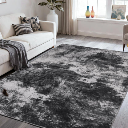 TerradWafs Washable Area Rugs 5x7, Modern Abstract Rug for Living Room, Soft Low Pile Non Slip Rug for Bedroom, Indoor Floor Carpet for Dining Room Farmhouse Nursery Entryway Home Office-Black