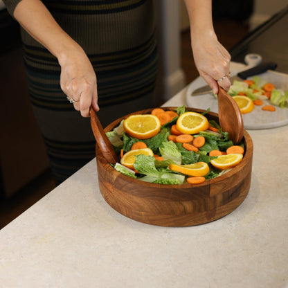 Wooden Acacia Round Bowl Set of 3 (12″,10″,8″), Wooden Salad Bowls-Multi-Purpose, Kitchen, Dining, Serving Food, Salads, Fruits - Handmade, Decorative, Rustic, Eco-Friendly, Food-Safe, Wood Serveware