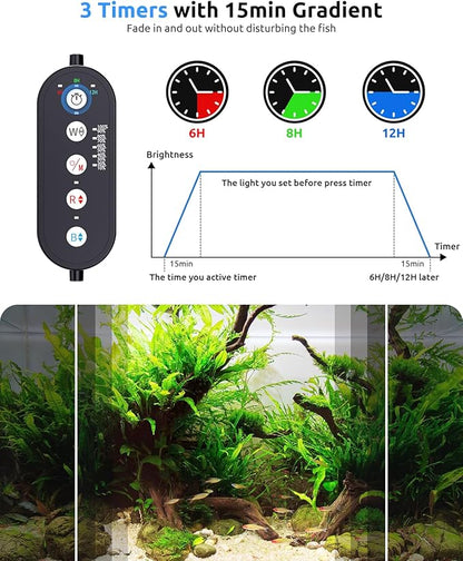 SEAOURA Aquarium LED Light for 48-54in Freshwater Tank, Full Spectrum Aquarium Light for Plant Growth, 6H/8H/12H Timer, WRB 3 Channel Customizable, 10 Brightness & 11 Colors, Adjustable Bracket