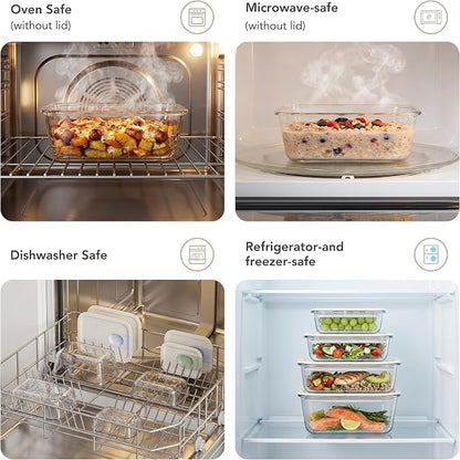 GENICOOK 4 Pack 129 oz Glass Meal Prep Containers, Glass Food Storage Containers with One-Hand Slide Lid, Borosilicate Airtight Portion Control Containers, Microwave Oven Freezer Safe, BPA Free