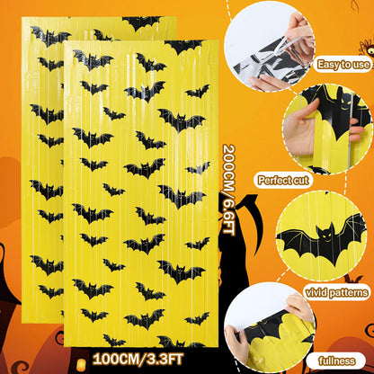 Frienda 3 Pcs Bat Birthday Party Supplies Bat Metallic Tinsel Foil Fringe Curtains Party Supplies Yellow and Black Backdrop for Birthday Decorations, 3.28 x 6.56 Inches