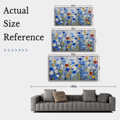 KZKU Blue Floral Wall Art Wildflower Canvas Print Frame Ready to Hang Vibrant Flowers Artwork Botanical for Living Room Bedroom Office Hallway & Bathroom Decor 20x40inch