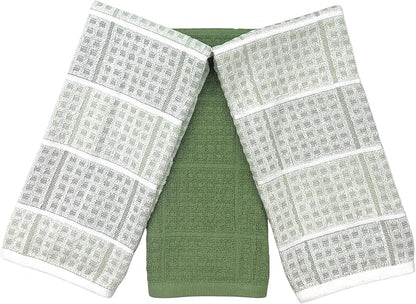 Sage Green Kitchen Dish Towels – Set of 3 100% Cotton Cloth Soft Cleaning
