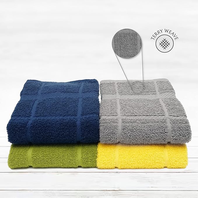 100% Cotton Terry Dish Towels, 4 Pack Solid, 16 x26 Inches, Super Soft and