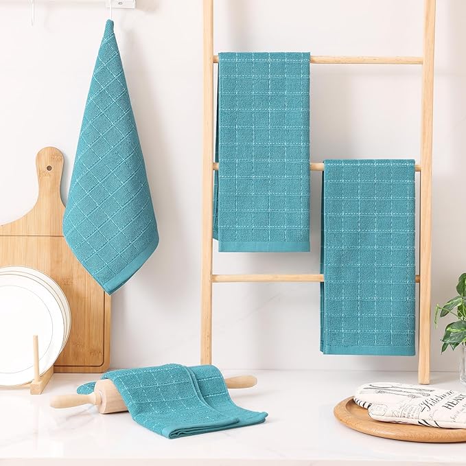 Homaxy 100% Cotton Terry Kitchen Towels, Checkered Designed, Soft and Super