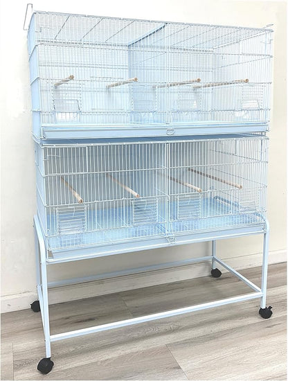 LOT of Two Extra Large 36" x 18" x 19"H Stackable Breeder Bird Flight Cage Removable Center Divider and Breeding Nest Doors with Removable Rolling Stand