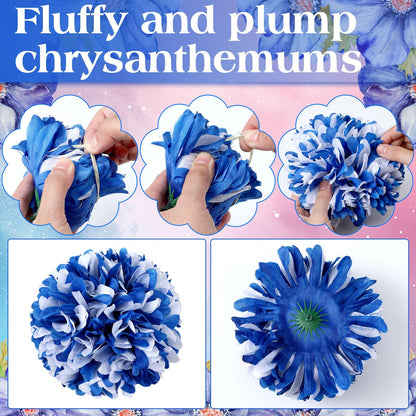 Knitgrip 3 Pcs Blue and White Homecoming Mum Flowers 6.5" Silk Homecoming Mum Supplies Trinkets 21 Layers Artificial Flowers Kits for Back to School Week Party Decorations