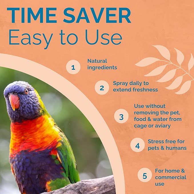No Scent Bird Cage Cleaner Spray & Pet Odor Management, Natural Aviary Freshener (32 Fl Oz / 946 mL)