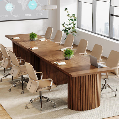 Tribesigns 78.7" Conference Table for 6-8 People, 6.56 ft Large Rectangle Meeting Table with Double Pedestal, Farmhouse Seminar Table Boardroom Desk for Office Meeting Conference Room, Walnut