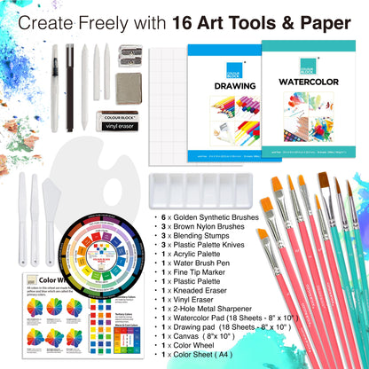 COLOUR BLOCK 151-Piece Professional Art Supply Set with Mixed Media, Paint Kit & Brushes in Aluminum Case, Complete Art Supplies for Adults, All Level Artists, Travel Art Set