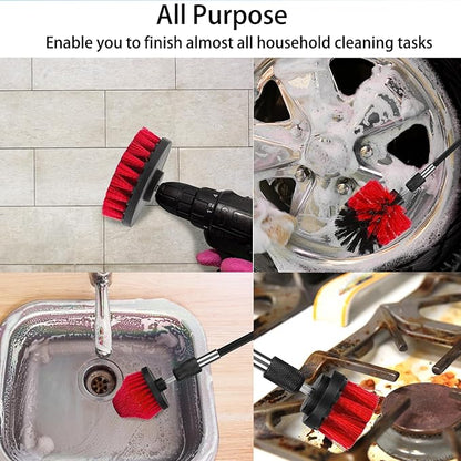 Drill Brush Attachment Set, 7 Pack 1/4in Power Scrubber Brush + Extend Long Rod