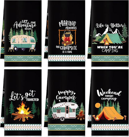 Boyiee 6 Pcs Camping Kitchen Towels Black Absorbent Dish Towels Bonfire Tent