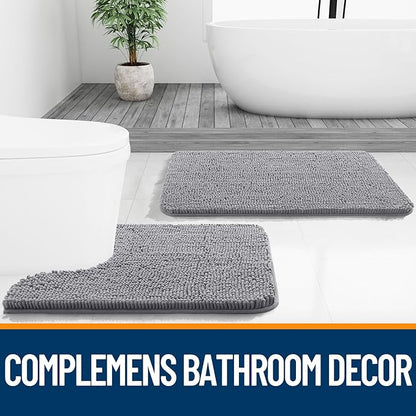 OLANLY Toilet Rugs U-Shaped 24x20, Extra Soft Absorbent Chenille Contour Bathroom Rugs for Toilet, Dry Quickly, Machine Washable, Non-Slip Bath Mat, Grey