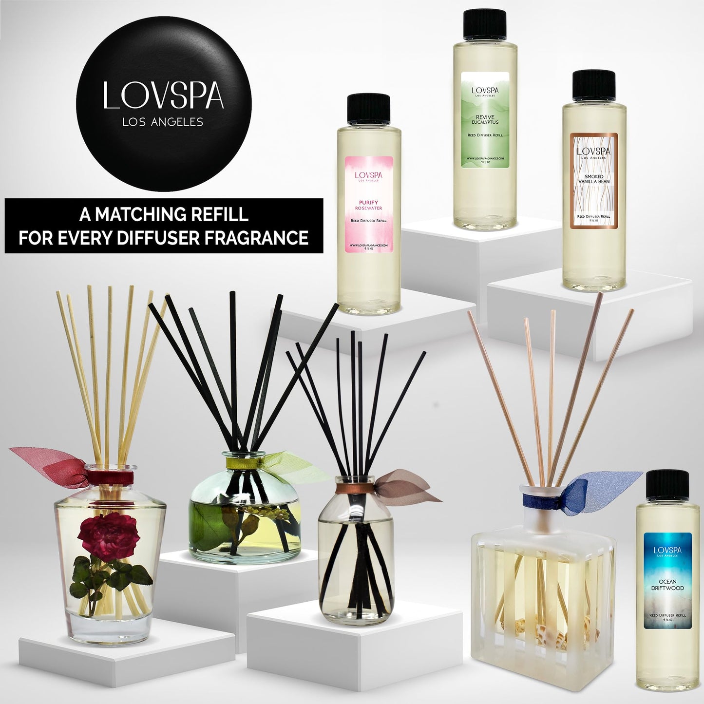 LOVSPA Reed Diffuser Set, Smoked Vanilla Scented Oil Diffuser with Sticks, Home Fragrance Accessories for Bathroom Shelf Decor, Aroma Diffusers for Home or Office Fall Decor, USA Made